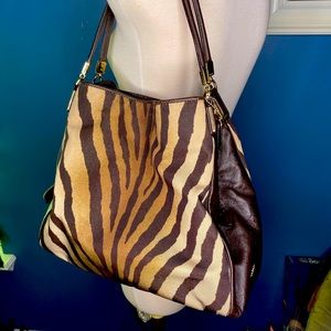 Authentic Coach Zebra Print Canvas Shoulder Bag